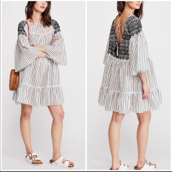 NWT FREE PEOPLE Striped Lola Tiered Embroidered Mini Dress - Picture 14 of 14